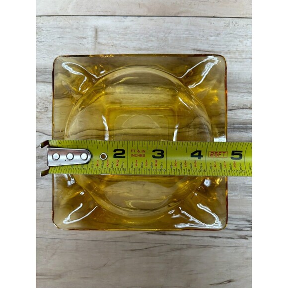 Vintage Amber Glass 4.5 Inch Square Cigarette Ashtarys Set Of 2 - Picture 7 of 8